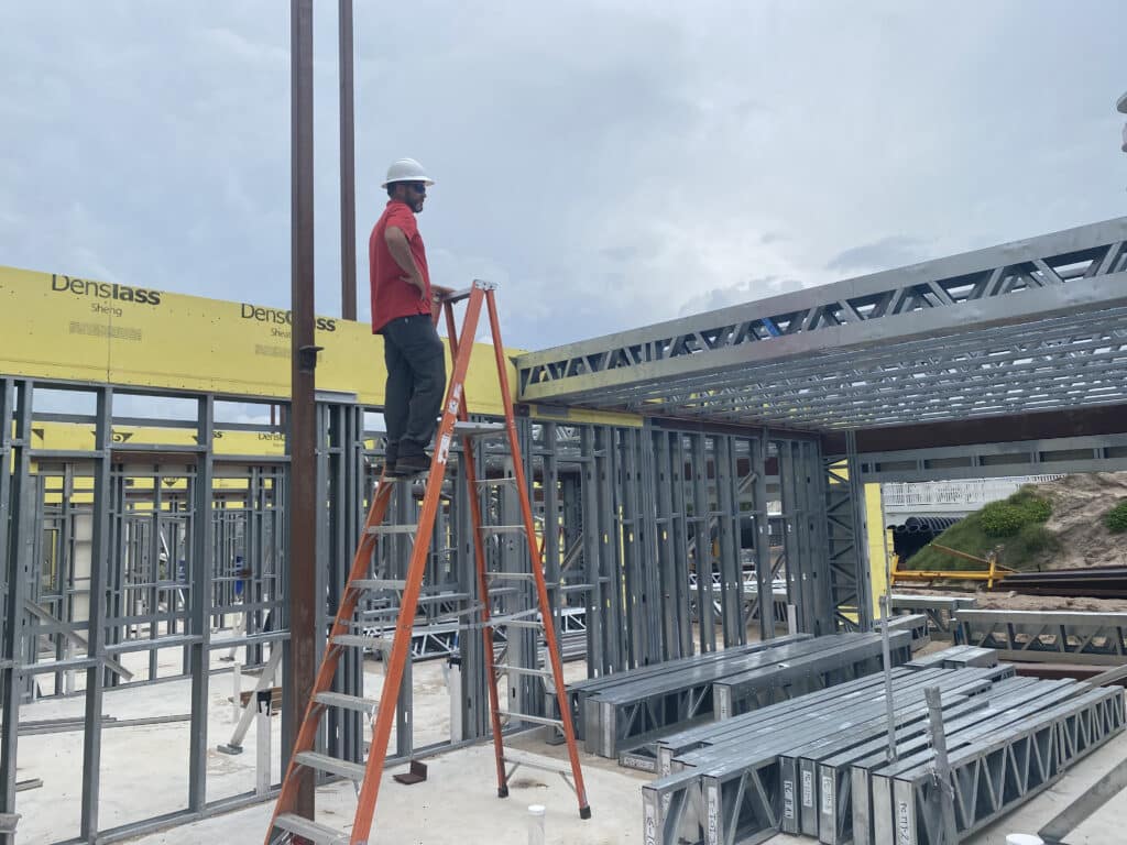 A commercial building being constructed from Light Gauge Steel framing in florida. Elite Steel