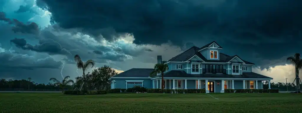 a steel-framed house stands tall amidst a storm, its sturdy structure resisting fierce winds and rain in florida.