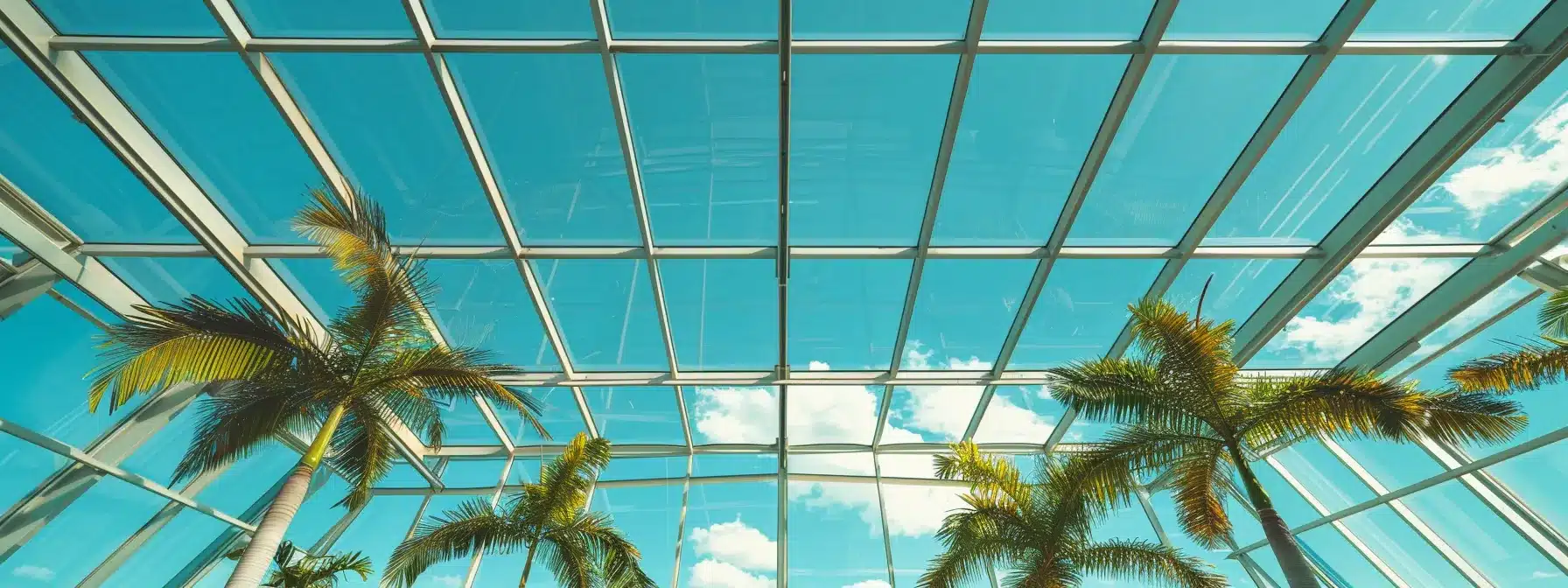 a steel frame structure being inspected and approved by a building official against a backdrop of palm trees and clear blue skies in florida.