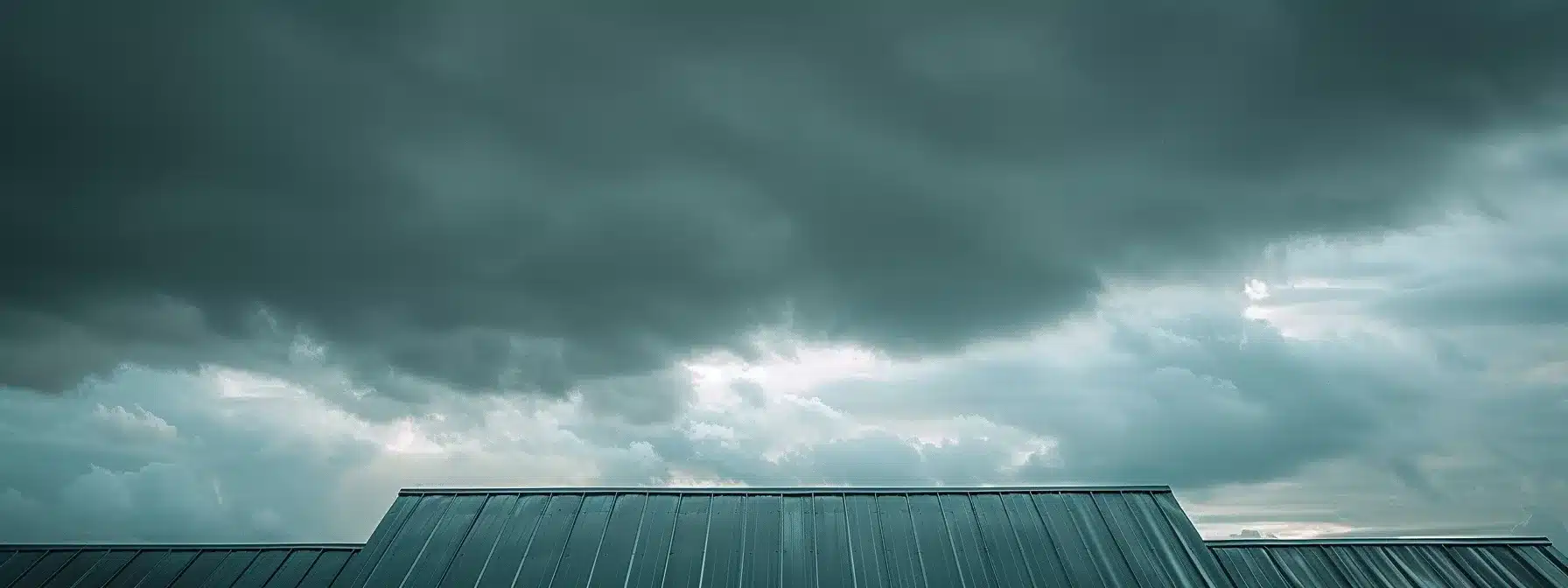 a sturdy metal roof glistening under the florida sun, standing strong against the backdrop of stormy skies.