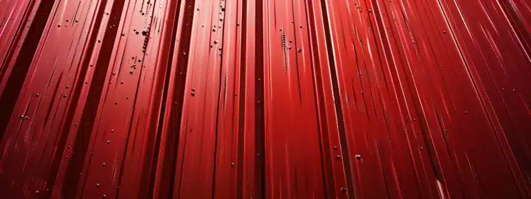 a vibrant red corrugated metal roof glistening in the bright florida sun.