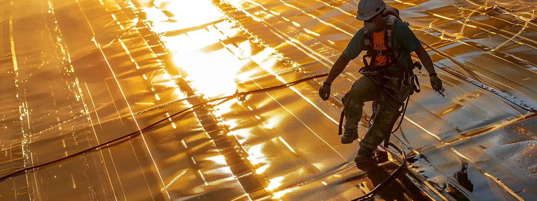 a worker applying a thick, glossy anti-corrosion coating to a metal roof under the scorching florida sun.